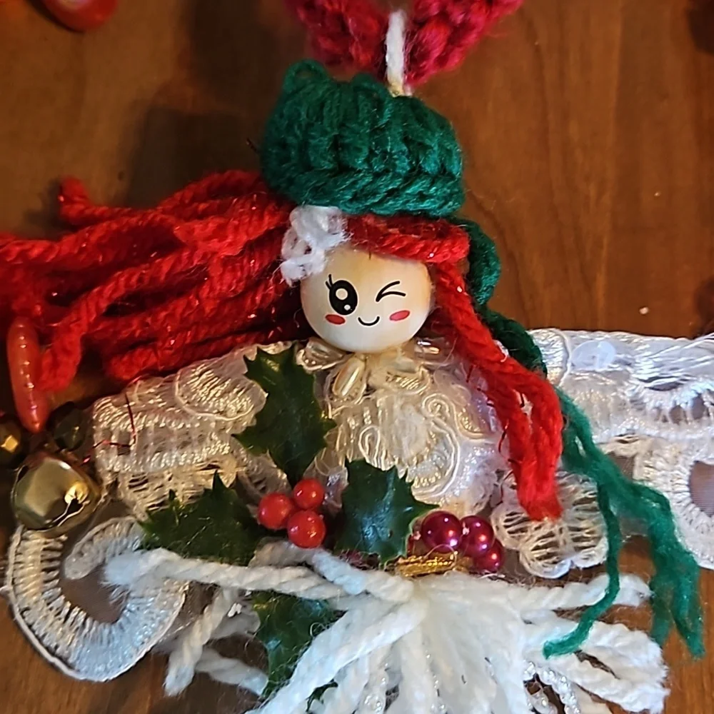Hand Crafted Crochet Angel Handmade Christmas ornament Upcycled beads white gift - Picture 3 of 17